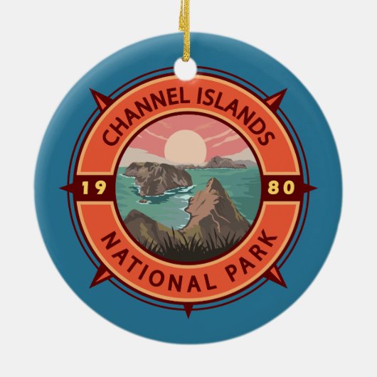 Channel Islands National Park Retro Compass Emblem Keramik Ornament (Hinten)