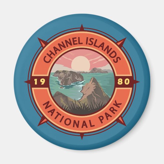 Channel Islands National Park Retro Compass Emblem Magnet (Vorne)