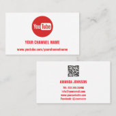 CHANNEL YOUTUBER LOGO QR CODE RED LOGO WHITE VISITENKARTE (Vorne/Hinten)