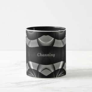 CHANNING ~ Glänzendes 3D Schwarz Silber Grau Frakt Tasse