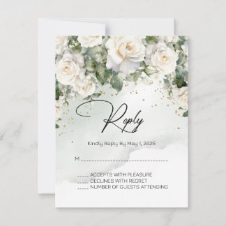 Chantilly Lace Rose Wedding RSVP Card Karte