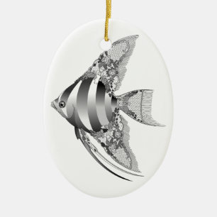 Chantilly-Spitze-Engels-Fisch-mit Monogramm Keramik Ornament