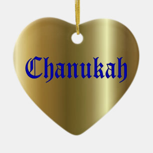 Chanukah blaue goldene Herz-Verzierung Keramikornament