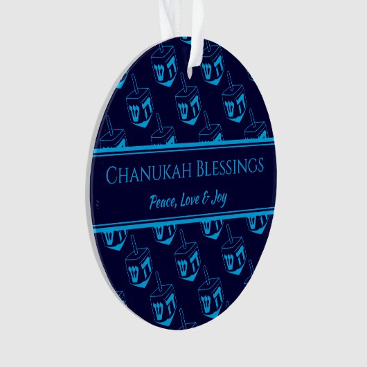 CHANUKAH BLESSINGS Customized Dreidel Blue Cyan Ornament (Vorderseite)