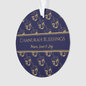 CHANUKAH BLESSINGS Customized Dreidel Blue Gold Ornament (Vorderseite)