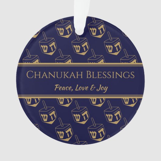 CHANUKAH BLESSINGS Customized Dreidel Blue Gold Ornament (Vorderseite)