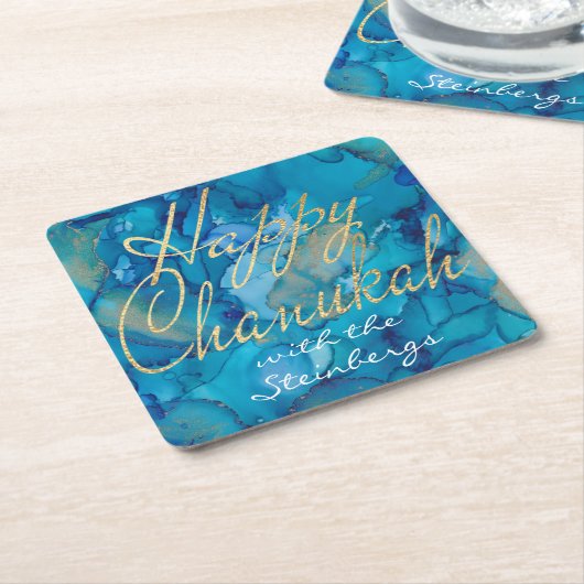 Chanukah Blue Gold Rechteckiger Pappuntersetzer (angewinkelt)