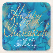 Chanukah Blue Gold Rechteckiger Pappuntersetzer (Vorderseite)