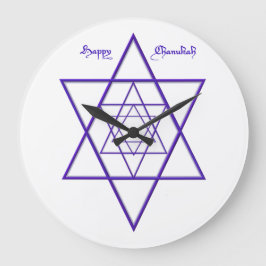 Chanukah Blue Stars of David Große Wanduhr