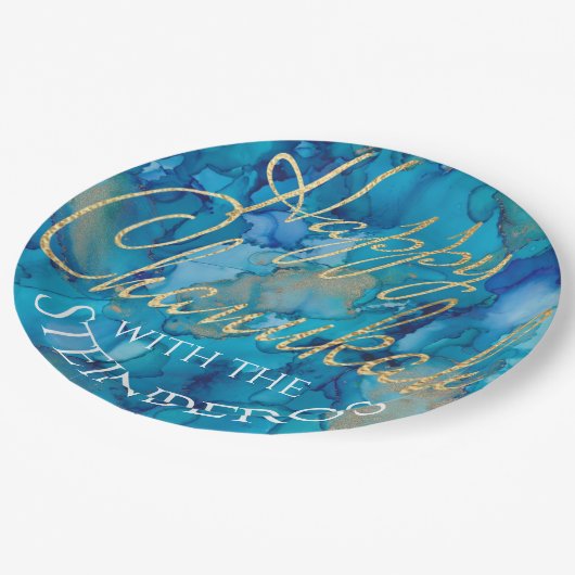 Chanukah Blues und Golds Pappteller (Schrägansicht)