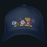 Chanukah Buchstaben Bestickte Kappe<br><div class="desc">Chanukka-Ausrüstungsbeschreibungstext gemacht vom dreidel,  von Menorah,  vom Davidsstern Und von den Goldmünzen.</div>