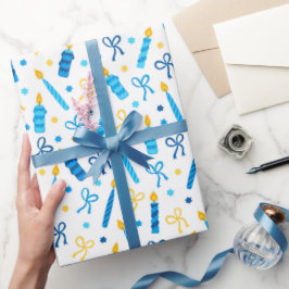 Chanukah Candles Burning White Blue Gold Geschenkpapier