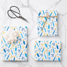 Chanukah Candles Burning White Blue Gold Geschenkpapier Set
