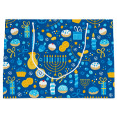 Chanukah Celebrating Gelt Blue Große Geschenktüte (Vorderseite)