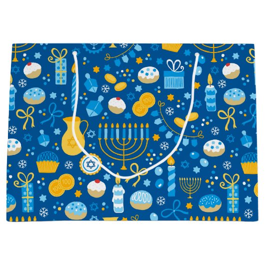 Chanukah Celebrating Gelt Blue Große Geschenktüte (Vorderseite)