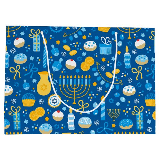 Chanukah Celebrating Gelt Blue Große Geschenktüte (Rückseite)