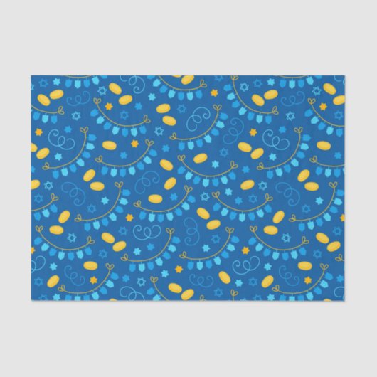 Chanukah Dreidel Banners Gelt Gift Blue Seidenpapier (Vorderseite)