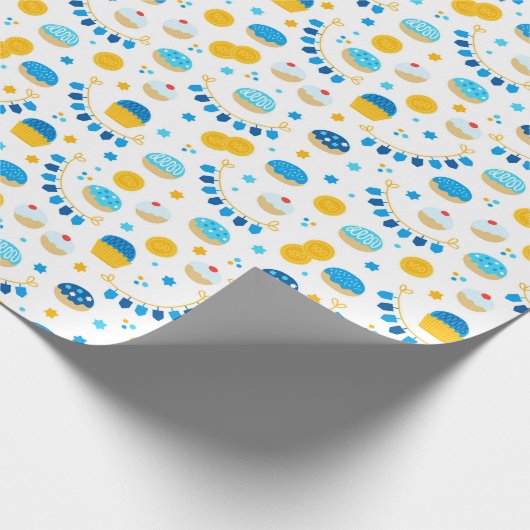 Chanukah Dreidels Doughnut Gold Blue White Geschenkpapier (Ecke)