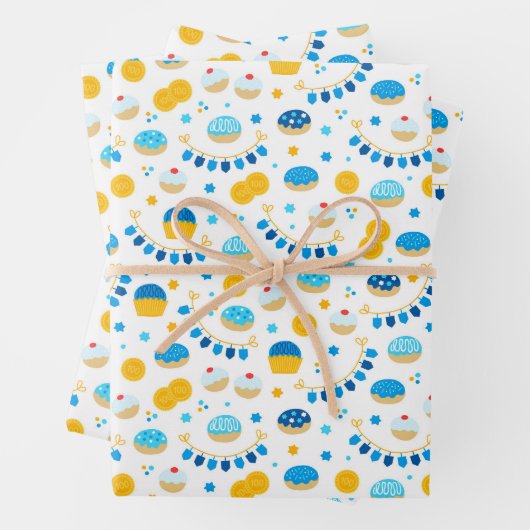 Chanukah Dreidels Doughnut Gold Blue White Geschenkpapier Set (Beispiel)