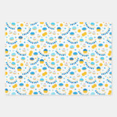Chanukah Dreidels Doughnut Gold Blue White Geschenkpapier Set (Vorderseite)