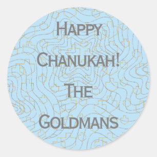 Chanukah "Dreidels/Stars/Blue" Stickers Runde