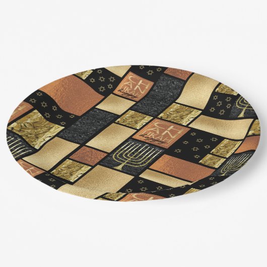 Chanukah Funkelnd Tiles Pappteller (Schrägansicht)