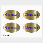 Chanukah Golden Blue Oval Sticker (Blatt)