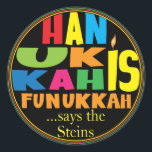 Chanukah/Hanukkah "HanukkahFunukka" Stickers Round<br><div class="desc">Chanukah/Hanukkah "Hanukkah ist Funukkah" Stickers Round. Viel Spaß mit diesen Aufklebern wie Tortenpfropfen, Geschenketiketten, Taschenschließungen oder was auch immer Ihre Feierlichkeiten sind! Personalisieren durch Löschen "... sagt die Steine" und fügen Sie Ihre eigenen Wörter hinzu, indem Sie Ihren bevorzugten Schriftart Stil, Größe und Farbe verwenden. Der Hintergrund kann durch Auswahl...</div>