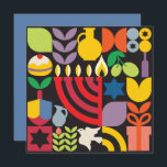 Chanukah Hanukkah Menorah Donut Jewish Stars Karte<br><div class="desc">Hanukkah / Chanukah farbenfrohe moderne geometrische Muster Grußkarte. Menorah, Dreidel, Jüdische Stars, Donut & Olivenöl... sie sind alle hier. Jewish Hanukkah Symbols Space, um Ihren personalisierten Text auf der Rückseite hinzuzufügen. Alles Gute wünscht Hanukkah. Im Inneren steht Hebräisch "Chanukah Sameach". (Happy Chanukah) Dieses Hochgefühl, sehen Sie, ist ein großartiger Weg,...</div>