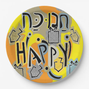 Chanukah Happy Glitzy Pappteller