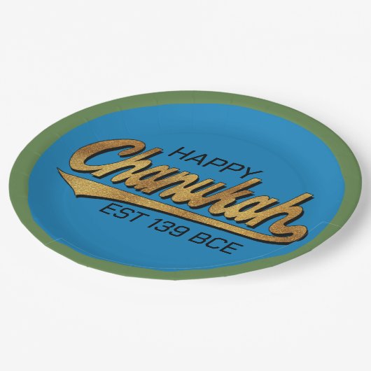 Chanukah Happy Retro Green Trim Pappteller (Schrägansicht)