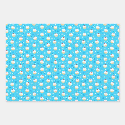 Chanukah Jelly Doughnut Jewish Stars Schneeflocken Geschenkpapier Set (Vorderseite 3)