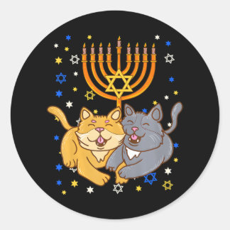 Chanukah Jewish Menorah Kitten Funny Cat Hanukkah Runder Aufkleber