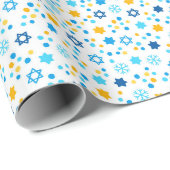 Chanukah Jewish Stars Snowflakes White Blue Gold Geschenkpapier (Rolleneckpunkt)