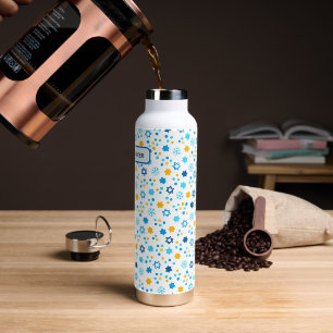 Chanukah Jewish Stars Snowflakes White Blue Gold Trinkflasche