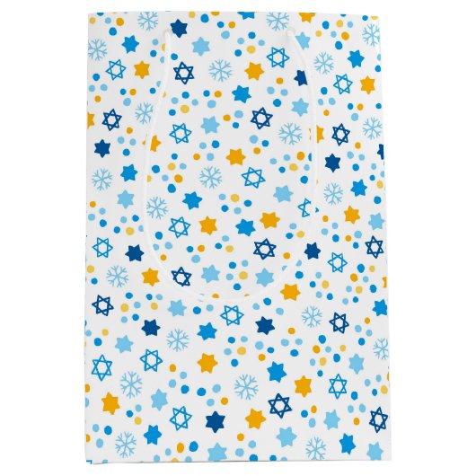 Chanukah Jewish Stars Snowflakes White Mittlere Geschenktüte (Vorderseite)