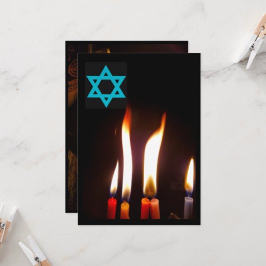 Chanukah Kerzen Flammen, Star der Einladung von Da (Vorderseite/Rückseite Beispiel)