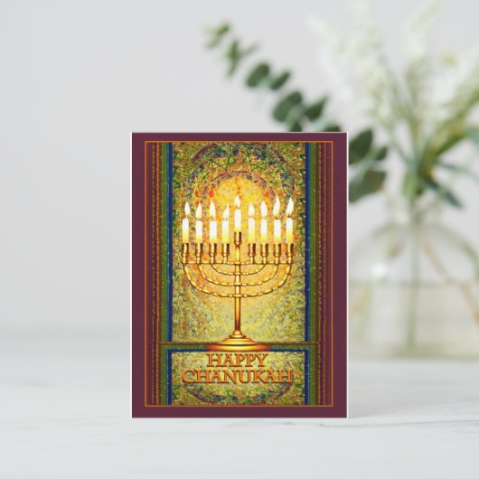 Chanukah Lights, Menorah in festgeklemmtes Glasfen Postkarte (Stehend Vorderseite)