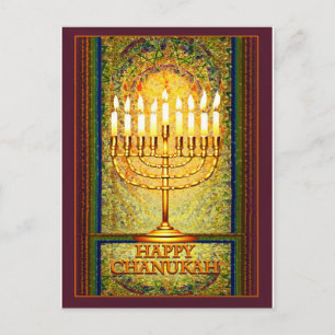 Chanukah Lights, Menorah in festgeklemmtes Glasfen Postkarte