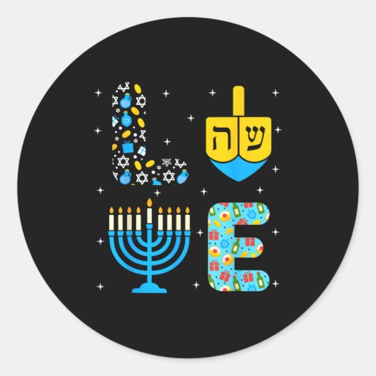 Chanukah Menorah Dreidel Icons Hanukkah Love Celeb Runder Aufkleber (Vorderseite)