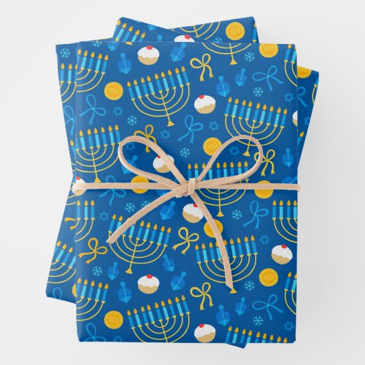 Chanukah Menorah Gelt Dreidel Blue Geschenkpapier Set (Beispiel)