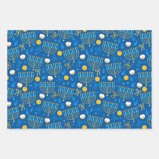 Chanukah Menorah Gelt Dreidel Blue Geschenkpapier Set (Vorderseite)