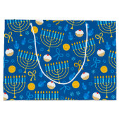 Chanukah Menorah Gelt Dreidel Blue Große Geschenktüte (Rückseite)