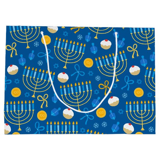 Chanukah Menorah Gelt Dreidel Blue Große Geschenktüte (Rückseite)