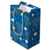 Chanukah Menorah Gelt Dreidel Blue Mittlere Geschenktüte (Vorderseite Schrägansicht)
