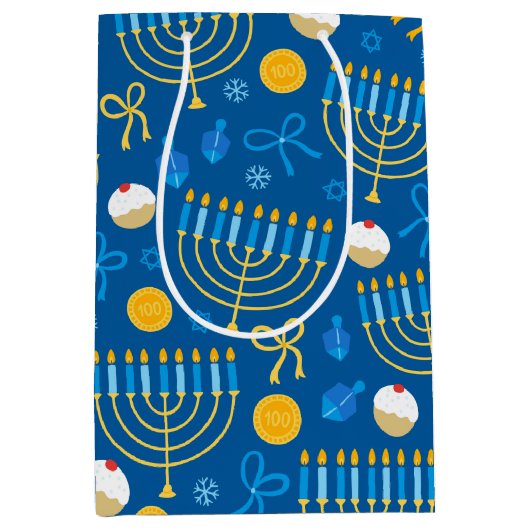 Chanukah Menorah Gelt Dreidel Blue Mittlere Geschenktüte (Vorderseite)