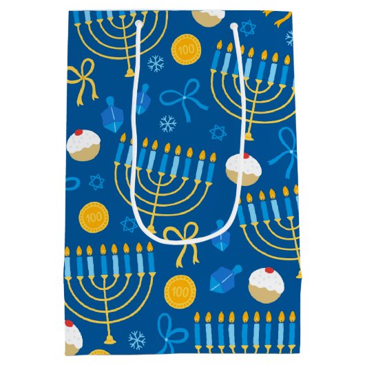 Chanukah Menorah Gelt Dreidel Blue Mittlere Geschenktüte (Rückseite)
