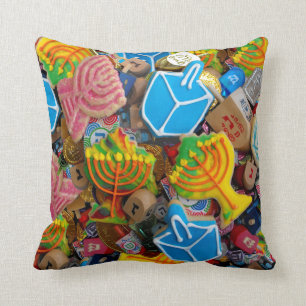 Chanukah Menorahs, Dreidels, Gelt Kissen
