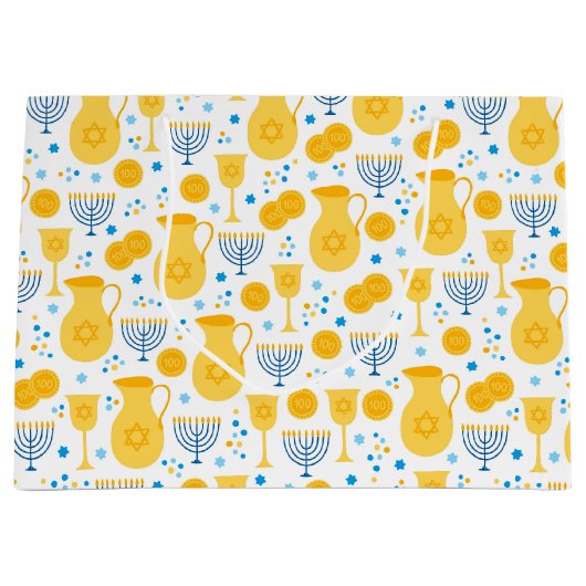Chanukah Menorahs Gelt White Große Geschenktüte (Vorderseite)