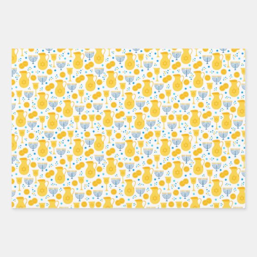 Chanukah Mixed Set Menorah & Candles Muster Geschenkpapier Set (Vorderseite 3)